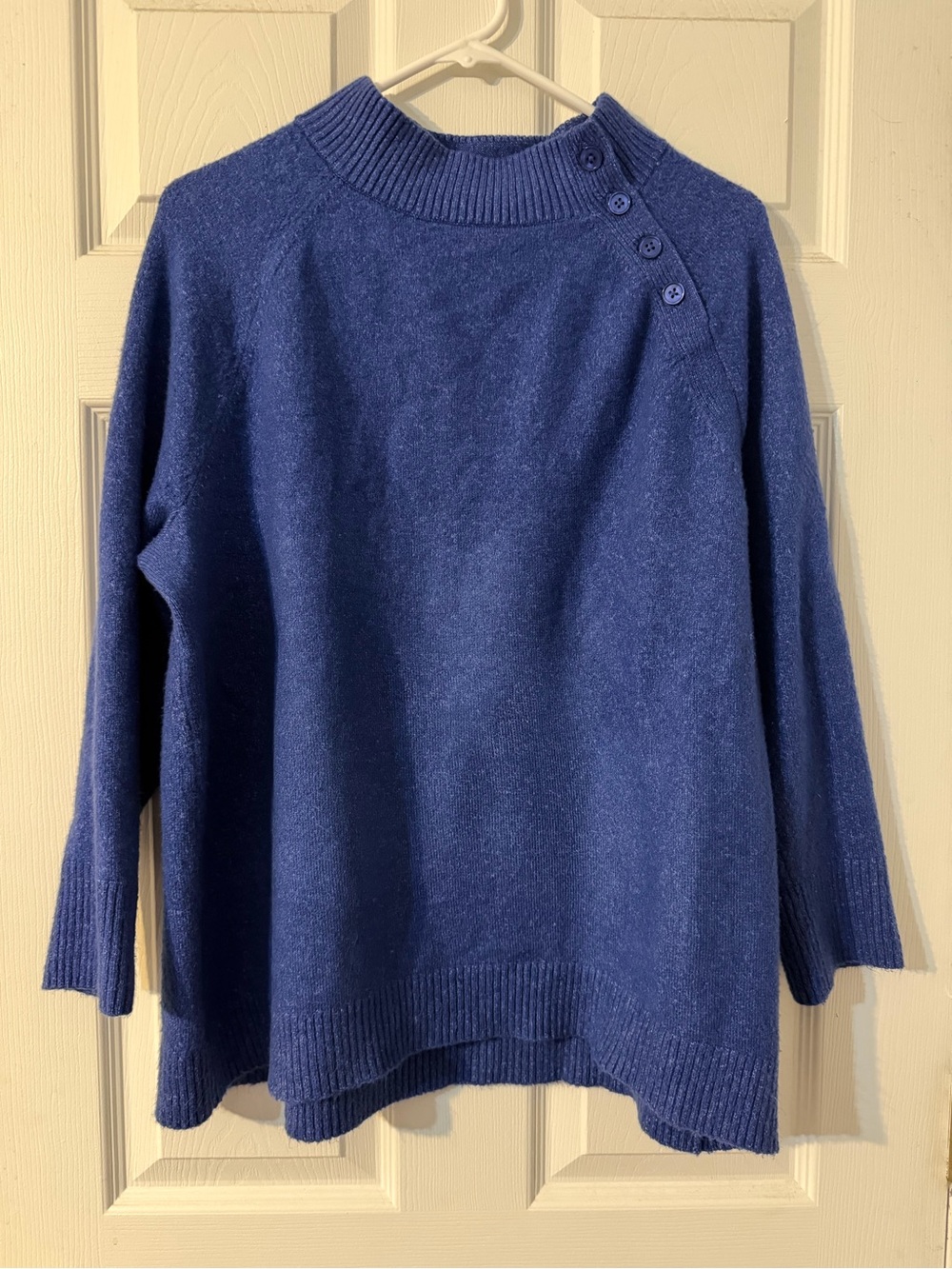 Talbots Blue Mock Neck Button Shoulder Raglan Tunic Sweater Size XL Petite